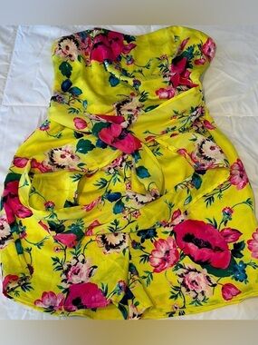 Express Romper bright yellow/ pink floral